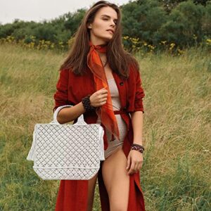 QTKJ Hand-Woven Cotton Crochet bag Women's Summer Beach Tote Bag Crochet Clutch Bag Woven Envelope Bag with Cute Tassel (White)