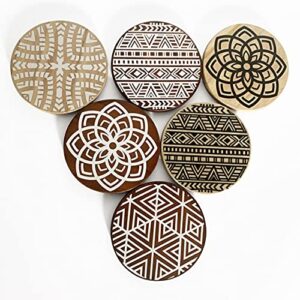 wooden drink coasters, wood coasters set with holder, absorbent coaster sets of 6, coaster with holder for tabletop protection, suitable for kinds of cups