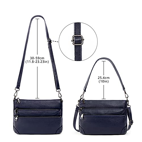 Pearl Angeli Crossbody Bags for Women Genuine Leather Shoulder Bag Multi-Pocket Messenger Bag Ladies Handbag Purse Royalblue