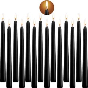 tonsooze black taper candles, 14 pcs unscented candles, 10 inch high, 3/4 inch thick – 7.5 hours burning (black)
