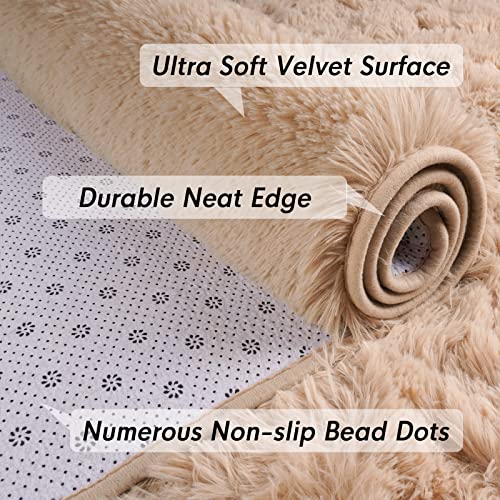 Balacho Modern Soft Shaggy Rugs Fluffy Bedroom Carpet 4x6 Feet Beige, Indoor Shag Fuzzy Area Rug for Living Room Nursery Girls Dorm Apartment Plush Decor, Kids Anti-Skid Play Floor Mat