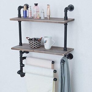 wruj 24″ industrial pipe shelf, rustic wall shelf with with rotating towel bar, bathroom shelf, kitchen seasoning rack, bookshelf storage rack