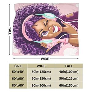 Blanket African American Women Plush Throw Blankets Afro Black Girls Love Music Afro Girl Magic Ultra-Soft Micro Fleece Blanket for Couch Or Bed Warm Throw Blanket for Adults Or Kids 60x50inch