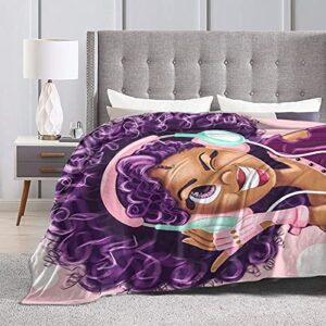 Blanket African American Women Plush Throw Blankets Afro Black Girls Love Music Afro Girl Magic Ultra-Soft Micro Fleece Blanket for Couch Or Bed Warm Throw Blanket for Adults Or Kids 60x50inch