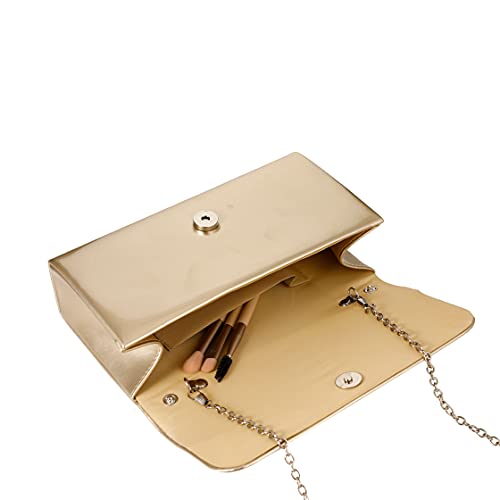 ZHANNI Women Glossy Patent Leather Fashion Clutch Purses Evening Bag Handbag (Gold)