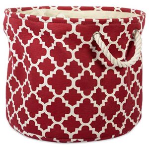 16″ red and white lattice round large storage basket