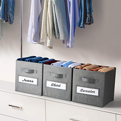 artsdi Set of 10 Storage Cubes, Foldable Fabric Cube Storage Bins with 10 Labels Window Cards & a Pen, Collapsible Cloth Baskets Containers for Shelves, Closet Organizers Box for Home & Office,Gray