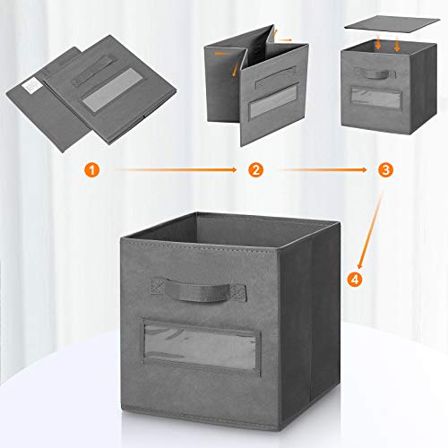 artsdi Set of 10 Storage Cubes, Foldable Fabric Cube Storage Bins with 10 Labels Window Cards & a Pen, Collapsible Cloth Baskets Containers for Shelves, Closet Organizers Box for Home & Office,Gray