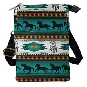 giftpuzz aztec horses print shoulder bags purse mini messenger pouch for womens girls cross body bag travel handbags sling satchels zipper wallet large storage organizer dreamcatcher green