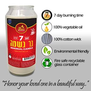 Ner Mitzvah 7 Day Yahrzeit Candle - 1 Pack Kosher White Yahrzeit Memorial Candles - Yom Kippur and Holiday Candle in Glass Jar - 100% Vegetable Oil Wax Prayer Candle