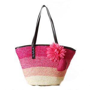 DAISHA Straw Bag Beach Bags for Women-Straw Large Beach Tote Bag-Summer Handwoven Shoulder Bags for Beach.,Red