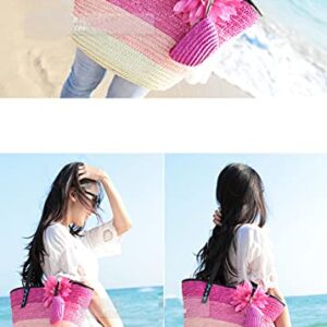 DAISHA Straw Bag Beach Bags for Women-Straw Large Beach Tote Bag-Summer Handwoven Shoulder Bags for Beach.,Red