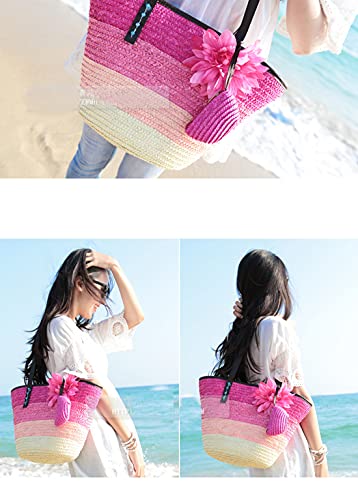 DAISHA Straw Bag Beach Bags for Women-Straw Large Beach Tote Bag-Summer Handwoven Shoulder Bags for Beach.,Red