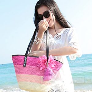 DAISHA Straw Bag Beach Bags for Women-Straw Large Beach Tote Bag-Summer Handwoven Shoulder Bags for Beach.,Red