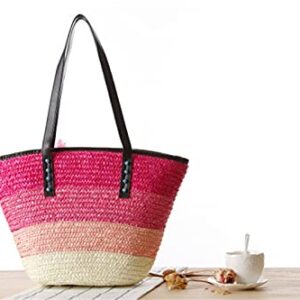 DAISHA Straw Bag Beach Bags for Women-Straw Large Beach Tote Bag-Summer Handwoven Shoulder Bags for Beach.,Red