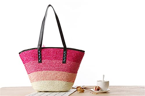 DAISHA Straw Bag Beach Bags for Women-Straw Large Beach Tote Bag-Summer Handwoven Shoulder Bags for Beach.,Red