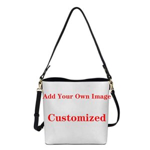 hugs idea add your own image/picture here customized women’s handbag leather tote shoulder bucket bags elegant large capacity crossbody top-handle bag
