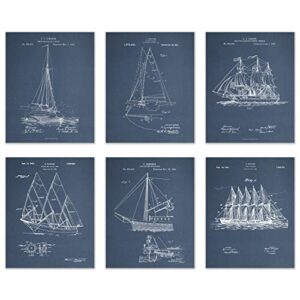 sailboat patent wall decor – set of 6 (8×10) sailing art prints