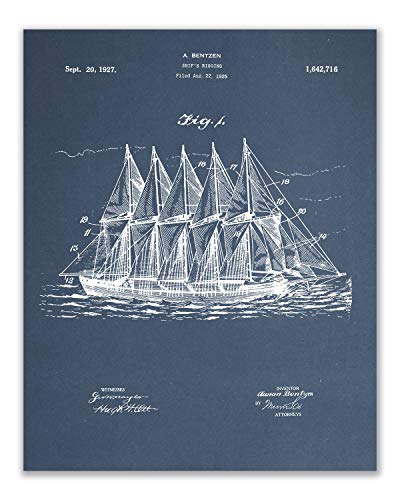 Sailboat Patent Wall Decor - Set of 6 (8x10) sailing art prints