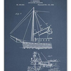 Sailboat Patent Wall Decor - Set of 6 (8x10) sailing art prints