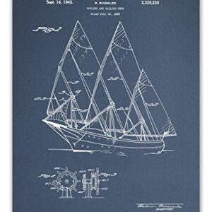 Sailboat Patent Wall Decor - Set of 6 (8x10) sailing art prints