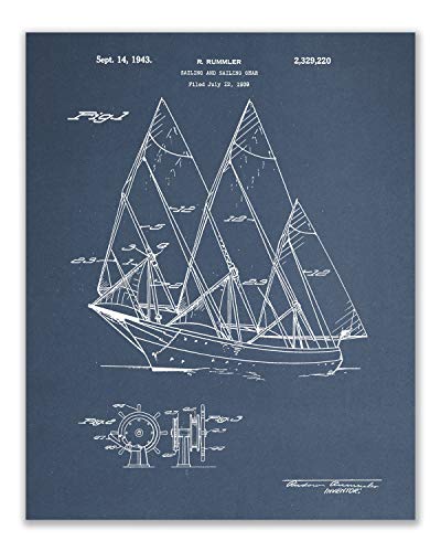 Sailboat Patent Wall Decor - Set of 6 (8x10) sailing art prints