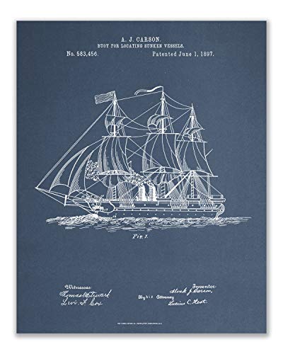 Sailboat Patent Wall Decor - Set of 6 (8x10) sailing art prints