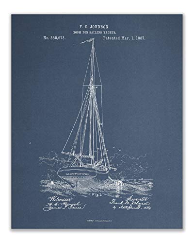 Sailboat Patent Wall Decor - Set of 6 (8x10) sailing art prints