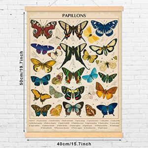 Vintage Papillons Butterflies Poster Butterflies Wall Art Prints Rustic Style of Butterflies Wall Hanging for Living Room Office Classroom Bedroom Playroom Dining Room Decor Frame 15.7 x 19.7 Inch