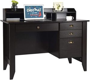 catrimown computer desk with drawers and hutch, farmhouse wood home office desk kids writing study school student desk pc laptop desk bedroom for small spaces, espresso brown