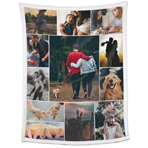 custom blankets with photos collage personalized throw blankets with picture and text soft flannel blankets bed throws gift for baby kid family friend anniversary present 60×80 inch, 12 photos collage