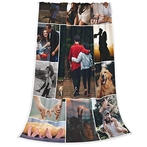 Custom Blankets With Photos Collage Personalized Throw Blankets With Picture And Text Soft Flannel Blankets Bed Throws Gift For Baby Kid Family Friend Anniversary Present 60x80 Inch, 12 Photos Collage