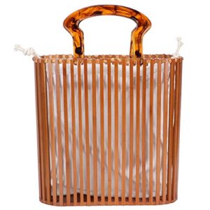 fashion handwoven bamboo handle handbags, retro summer beach tote bag summer purses for holiday travel shopping