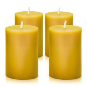 natural beeswax pillar candle 2×3 inch set of 4, dripless smokeless pure brown raw beeswax candle with natural scent for prayer home relaxation,80 hours burning in total