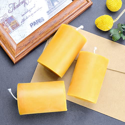 Natural Beeswax Pillar Candle 2x3 inch Set of 4, Dripless Smokeless Pure Brown Raw Beeswax Candle with Natural Scent for Prayer Home Relaxation,80 Hours Burning in Total