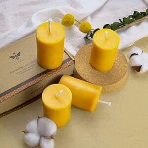 Natural Beeswax Pillar Candle 2x3 inch Set of 4, Dripless Smokeless Pure Brown Raw Beeswax Candle with Natural Scent for Prayer Home Relaxation,80 Hours Burning in Total