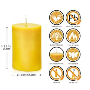 Natural Beeswax Pillar Candle 2x3 inch Set of 4, Dripless Smokeless Pure Brown Raw Beeswax Candle with Natural Scent for Prayer Home Relaxation,80 Hours Burning in Total