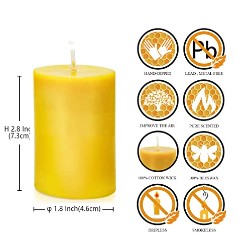 Natural Beeswax Pillar Candle 2x3 inch Set of 4, Dripless Smokeless Pure Brown Raw Beeswax Candle with Natural Scent for Prayer Home Relaxation,80 Hours Burning in Total