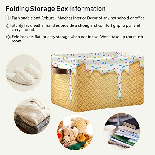 KEEPREAL Ice Cream Cone Basket Bin Large Storage Basket Toy Basket Canvas Storage Basket Clothes Basket Decorative Basket for Home Office (15x11x9.5inch)