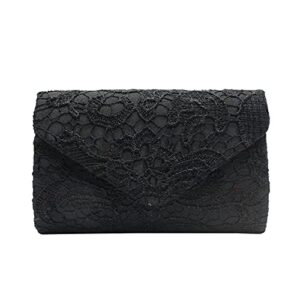 weilong clutch purses for women womens fashion elegant floral lace envelope clutch evening prom handbag purse (black)