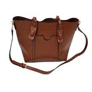 orchid bay – women’s vegan leather bucket hobo bag, crossbody purse, top handles and shoulder satchel, with zipper. (brown)