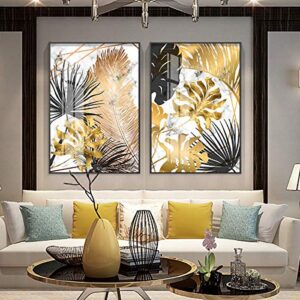 herra 2set black and gold plant leaf print wall art decor,black gold leaf and fruit wall decor art canvas print poster,leaf inspirational quotes pictures decorative paintings wall murals,no frame (black1),16 x 20 inch