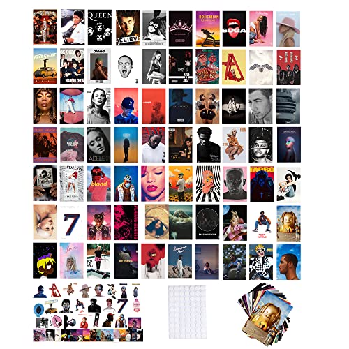 Btaidi 110 Pcs Album Cover Aesthetic Pictures Wall Collage Kit, Album Style Photo Collection Collage Dorm Decor, 70 Album Cover Posters 40 Music Stickers , 4x6 inch Album Cover Poster for Room Bedroom Aesthetic