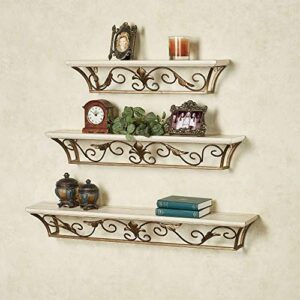 touch of class delia ivory wooden and gold metal fleur de lis wall shelf – elegant organizer decor – floating shelves mount – decorative shelving for bedroom, living room, kitchen, office