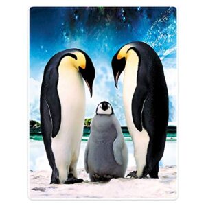 hommomh 60″x80″ blanket soft fluffy flannel fleece throw blue sky penguin