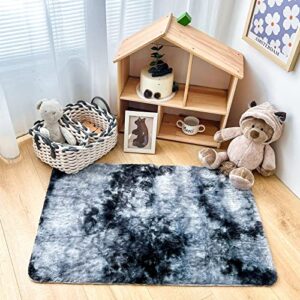 newcosplay faux fur area rug rainbow tie dye carpet playing mat for girls bedroom living room home décor (2′ x 3′, grey rainbow)