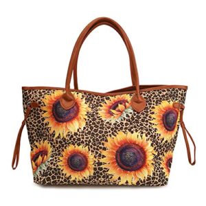 oversized tote handbag sunflower purse with inner pockets cheetah printing canvas beach bag for women (x-large, leopard sunflower)