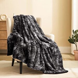 joybest faux fur throw blanket for couch, tie-dye reversible fuzzy blankets, 60×80 inches soft sherpa blanket for sofa and bed