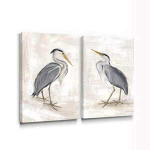 adecuado bird wall art set of 2 modern style canvas paintings heron pictures framed crane bird prints artwork gray retro vintage home decor hang for living room bedroom bathroom 16×24 inch