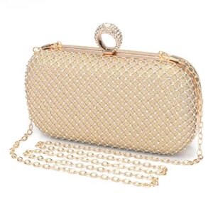 pinprin ladies evening clutch bag elegant handbag purse for wedding formal prom party bridal (a-gold)